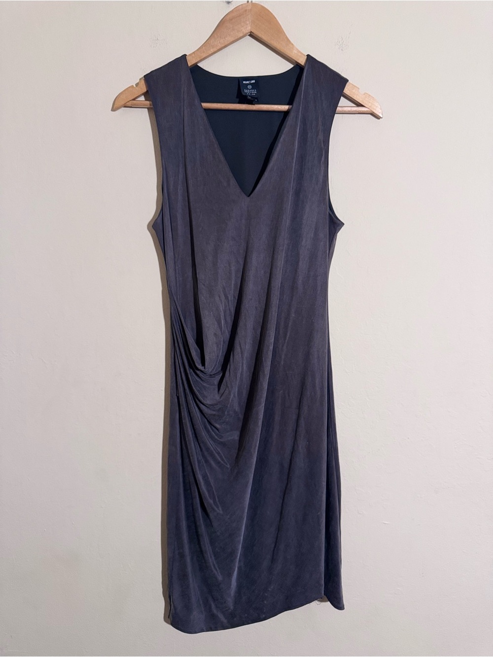 Vintage Helmut Lang Slate Gray Asymmetrical V-Neck Draped Dress